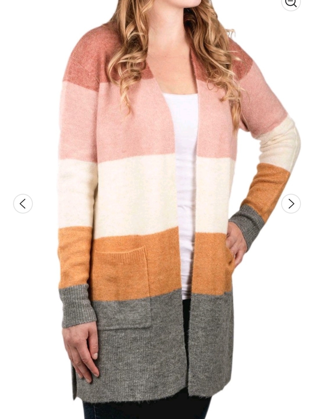 Colorblock Open-Front Cardigan Sweater in Pink, Cream & Gray